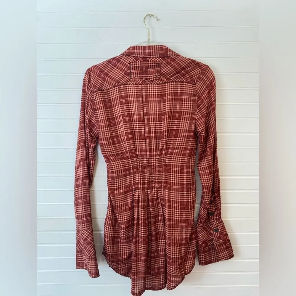 Free People We The Free Catalynn Cinched Plaid Blouse NWT Gingham Size XSmall